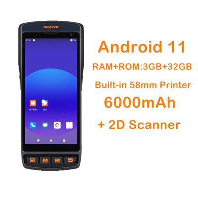 PDA robusto Android 11 Terminal Móvel Impressora de códigos de barras 2D portátil com câmera frontal de 8MP e molde privado